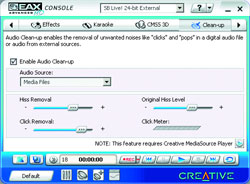 ����������� EAX Advanced HD Console, ����� ��� Audio Clean-Up (������� ������� � ������) �, ��������, �������, ������ �������� � �� ��������� USB-����� Creative.